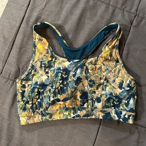 Tek Gear Everyday Racerback Sports Bra - Teal & Yellow Abstract Print